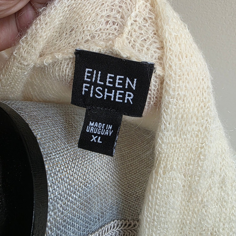 Eileen Fisher Merino Wool Kid Mohair Cardigan XL Cream Open Front Quiet Luxury - Picture 3 of 7